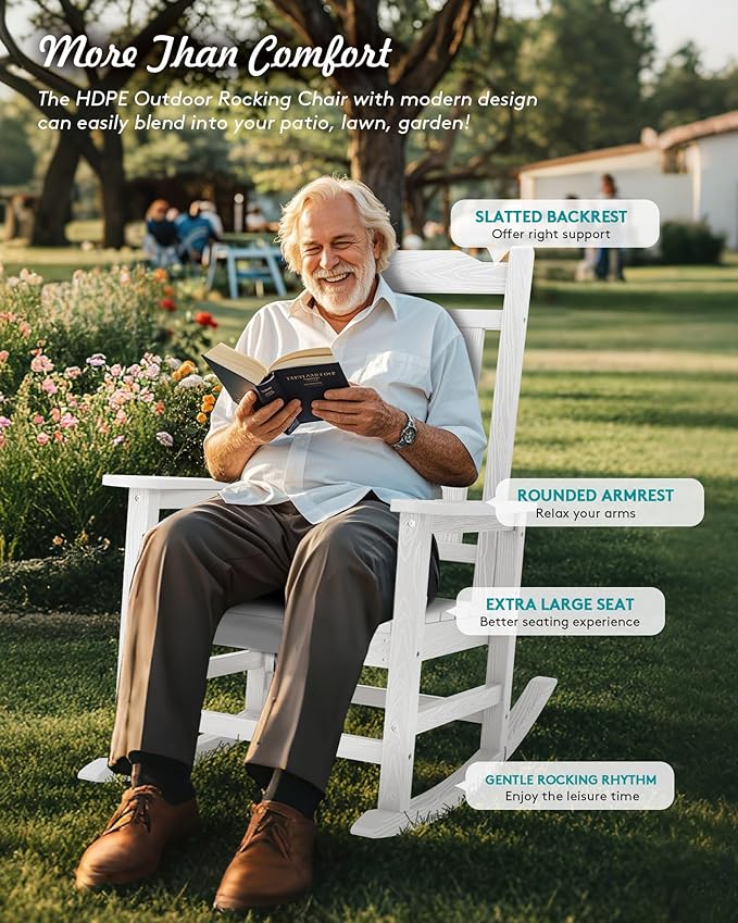 SERWALL Outdoor Rocking Chair White Set of 8, All Weather Patio Rocking Chair - Image 3