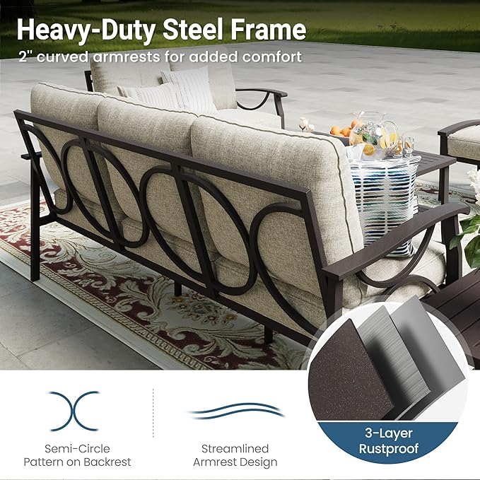 RoyalCraft Patio Loveseat, All-Weather Outdoor 2 Seats Sofa Couch, Khaki Metal - Image 5