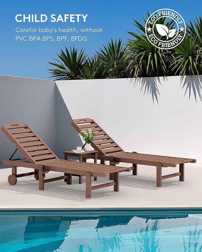 SERWALL Patio Chaise Lounge Set of 4, HDPE Outdoor Lounge Chair - Image 8