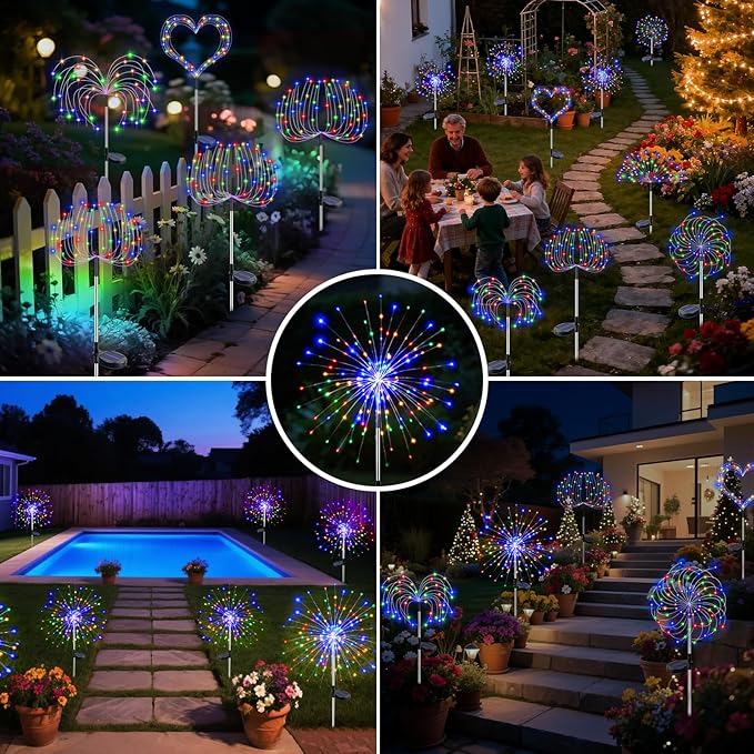 btfarm 2 Pack Solar Garden Lights Outdoor 8 Modes, 120 LED Firework Lights - Image 7
