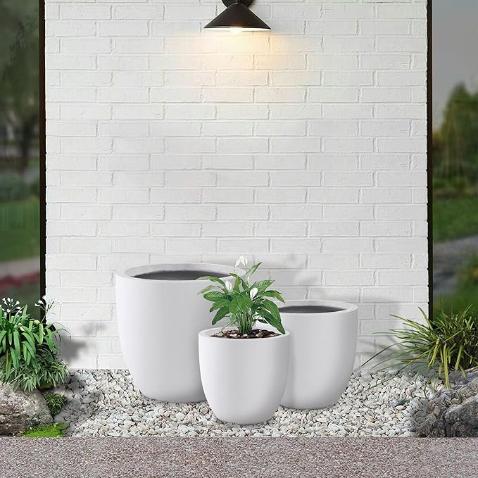 Kante 20", 13.4" Dia Round Concrete Planters, Outdoor Indoor Modern Decorative - Image 9
