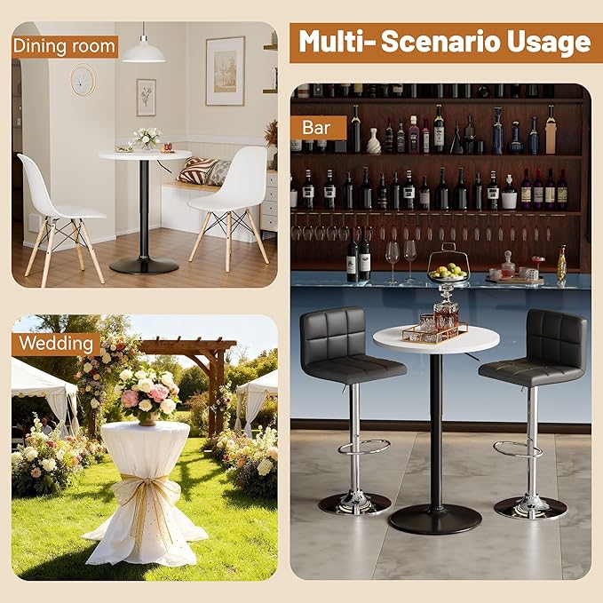 Flamaker Round Bistro Pub Table 23.6 Inch Height Adjustable 360° Swivel Bar - Image 5