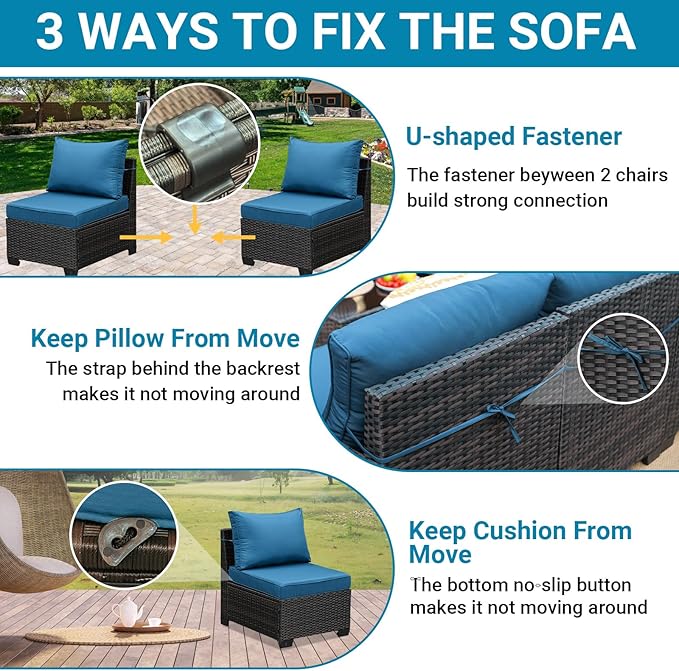 Jing's Villa 7-Piece Patio Furniture Set, All-Weather Outdoor Wicker Sectional - Image 6