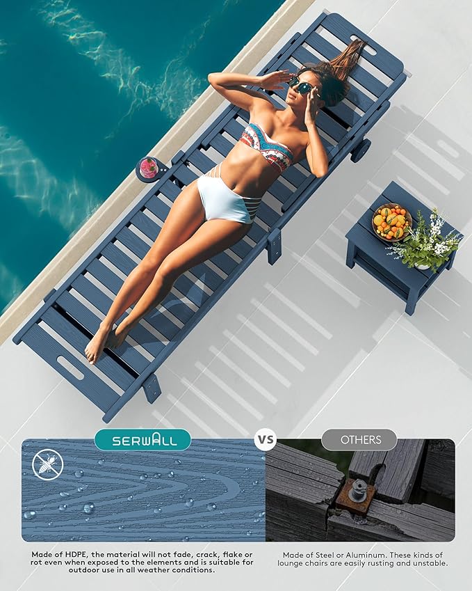 SERWALL Outdoor Chaise Lounge Set of 8, HDPE Pool Lounge Chairs - Image 6