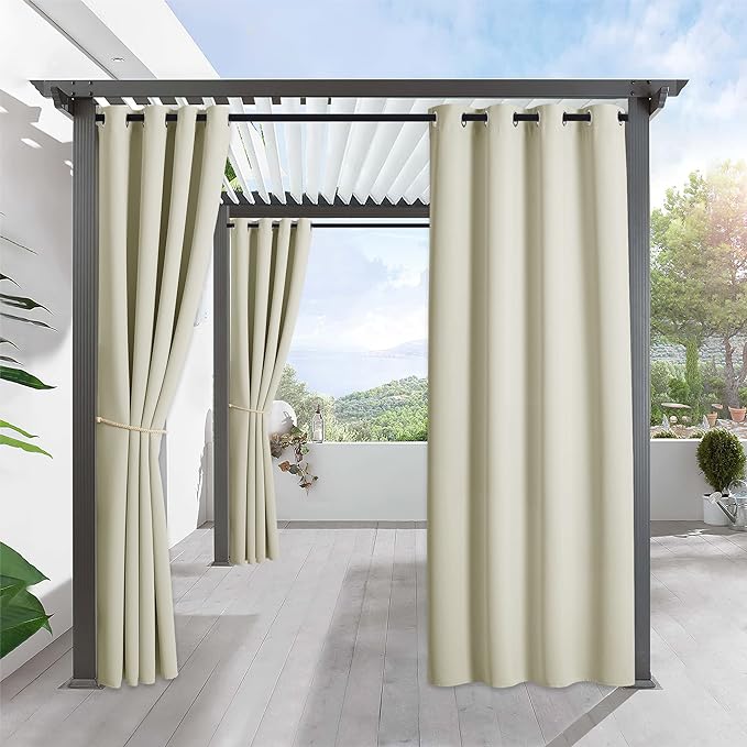 RYB HOME Outdoor Curtains for Patio Waterproof Block Sunlight Thermal Insulated by RYBHOME