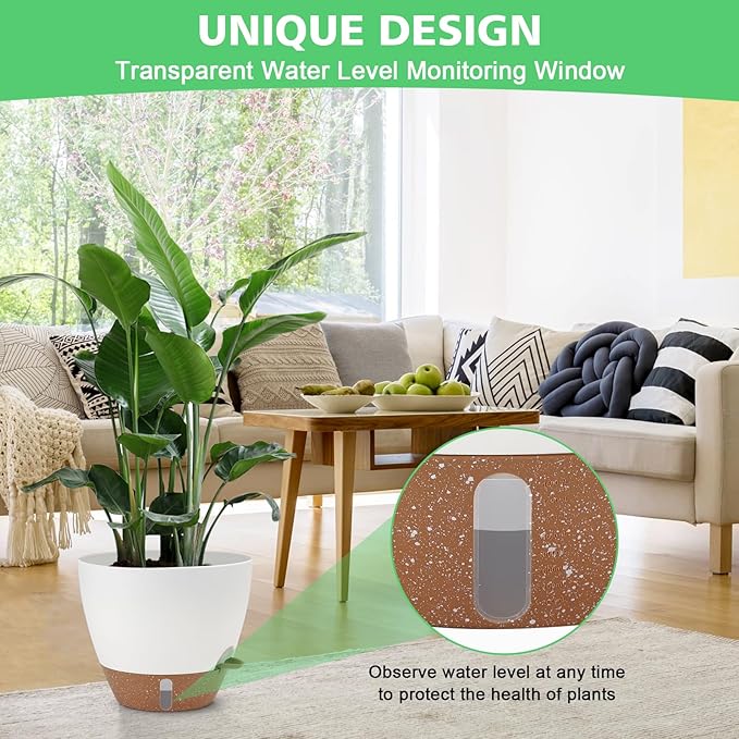 Self Watering Planter with Visual Water Level, Modern 8+7+6.5+6+5.5+5 Inch - Image 4
