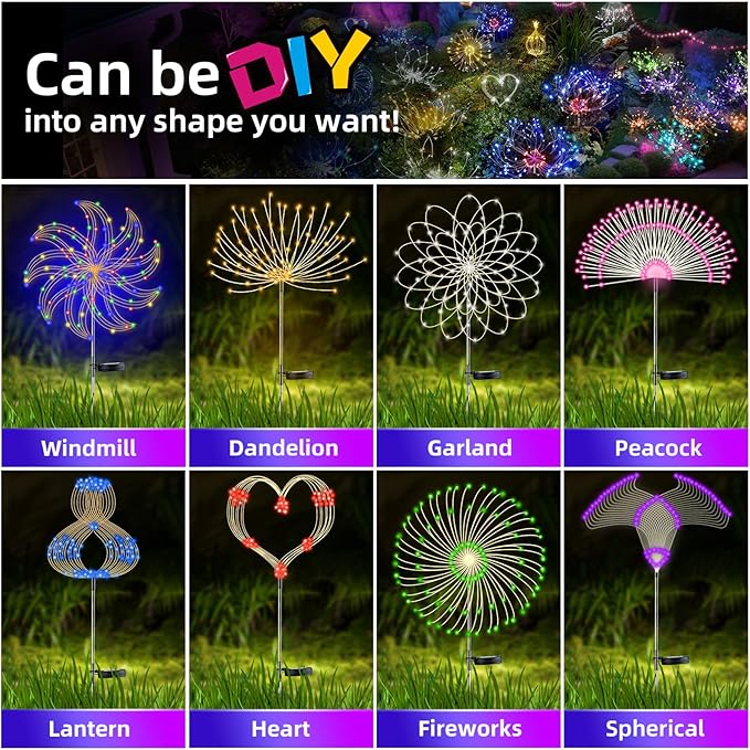 YOTOZU 2 PCS Solar Firework Light, Outdoor Solar Garden Decorative Lights 120 - Image 5