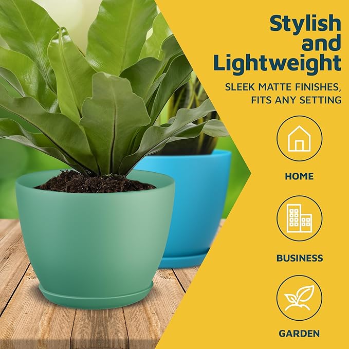 Multicolor Plant Pots with Drainage Holes & Saucers 15 Pack, Indoor & Outdoor - Image 3