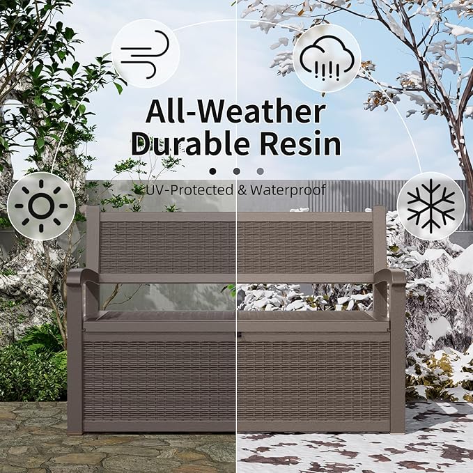 80 Gallon Outdoor Storage Bench Deck Box Waterproof Lockable, Outdoor Storage - Image 4
