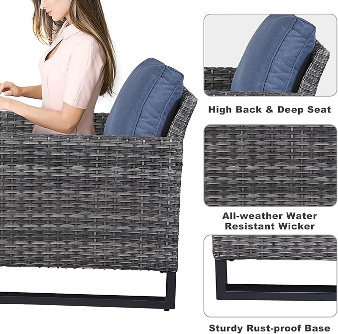 Belord Oversize Patio Chairs Set of 2 Outdoor Wicker Dining Chairs, All-Weather - Image 3