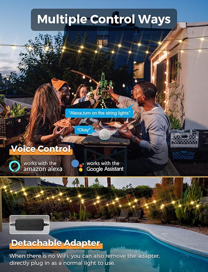 XMCOSY+ Smart Outdoor String Lights, 75Ft G40 Globe Patio Lights - Image 3