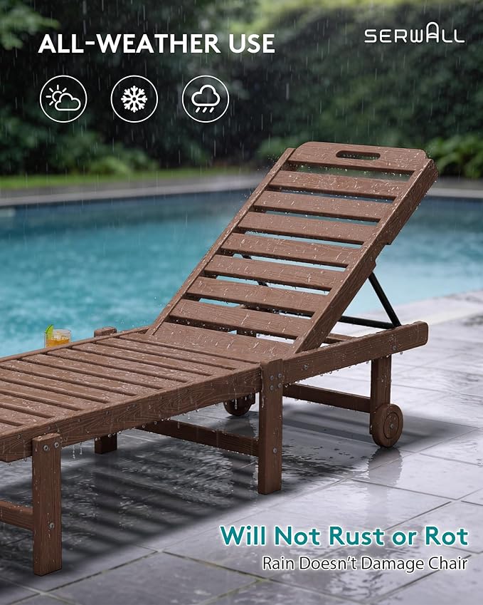 SERWALL Patio Chaise Lounge, HDPE Outdoor Lounge Chair - Image 10