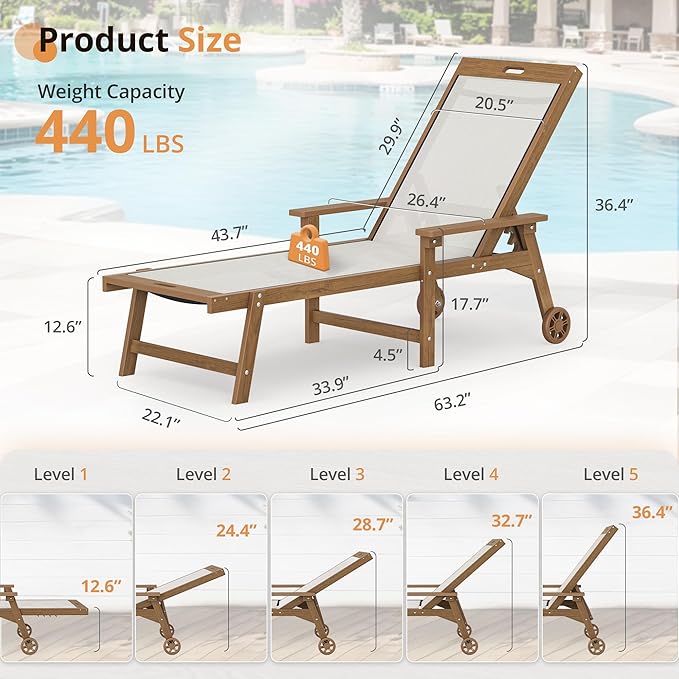 LUE BONA Chaise Lounge Chair Outdoor, HDPS and HDPE Wicker Chaise Lounger - Image 3