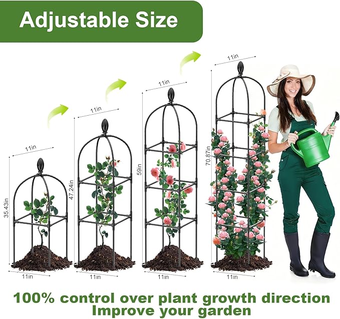 2 Pack Garden Obelisk Trellis, Metal Covered Plastic Coating Rustproof Heavy - Image 2