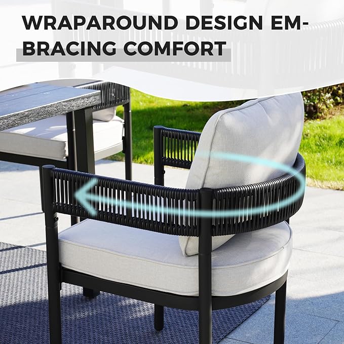 Grand patio Outdoor Dining Set for 6, Metal Woven Wicker Fixed Patio Chairs - Image 2