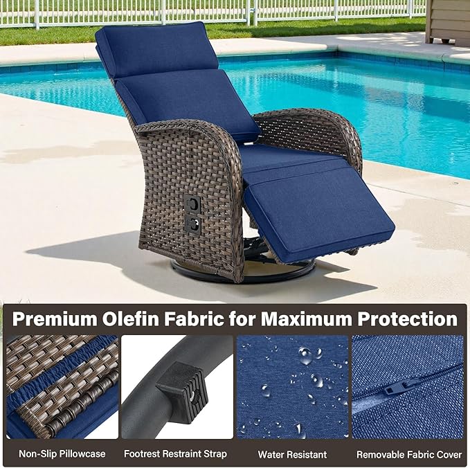 Belord Dual-Adjust Swivel Outdoor Recliner Chair Set of 3 - Image 7