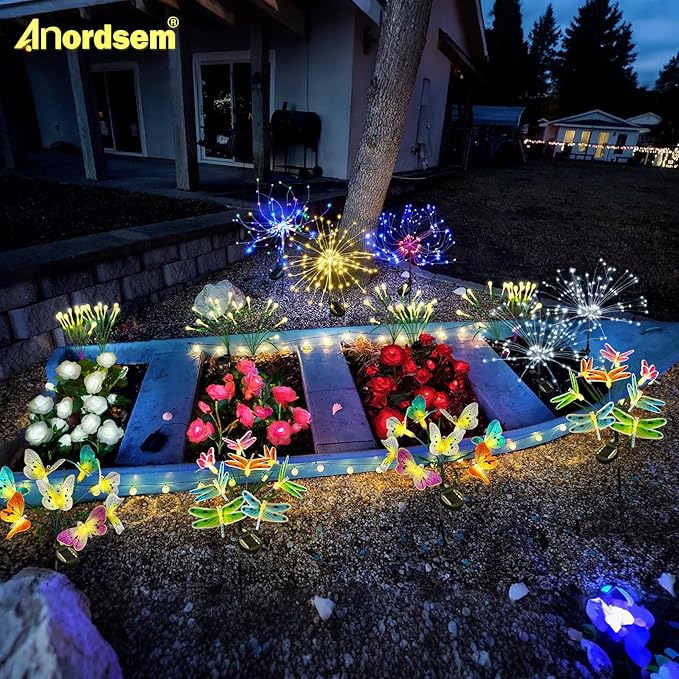 Anordsem Solar Garden Lights Outdoor: 8 Removable Optical Fiber Dragonflies 2 - Image 8