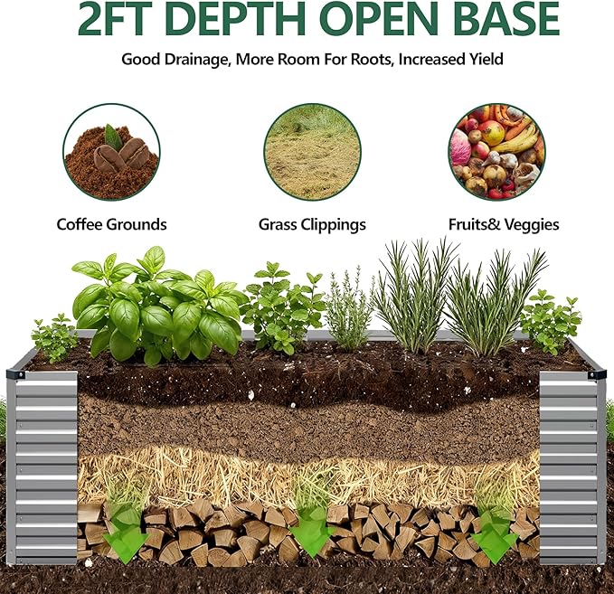 Vengarus 12x4x2FT Galvanized Raised Garden Bed Kit, Large Rectangle Elevated - Image 4