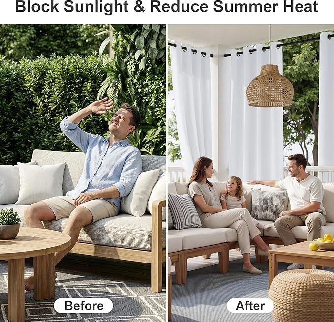 RYB HOME Outdoor Curtains for Patio Waterproof Block Sunlight Thermal Insulated - Image 2