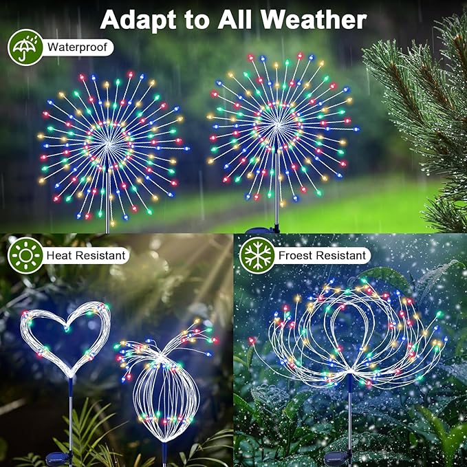 Solar Garden Lights Outdoor, 2 Pack 120 LED Twinkling Firework Lights Decorative - Image 3