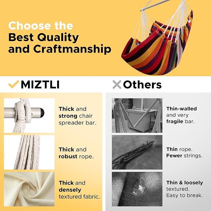 Miztli Hammock Chair with Hanging Chair Cover – 2 Cushions, Steel Spreader Bar - Image 4