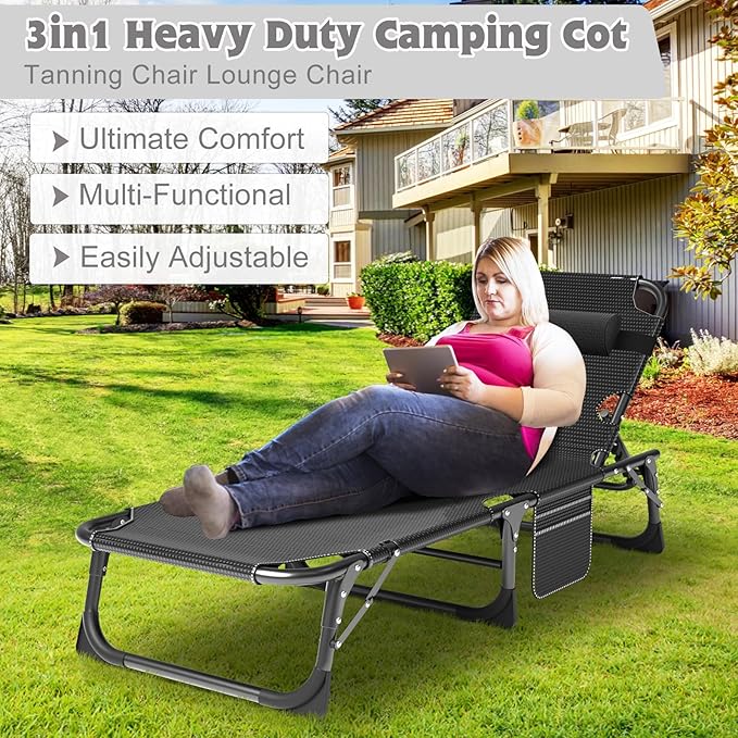 ABORON 2PK Heavy Duty Tanning Chair, 5-Gear Outdoor Folding Chaise Lounge Chair - Image 3
