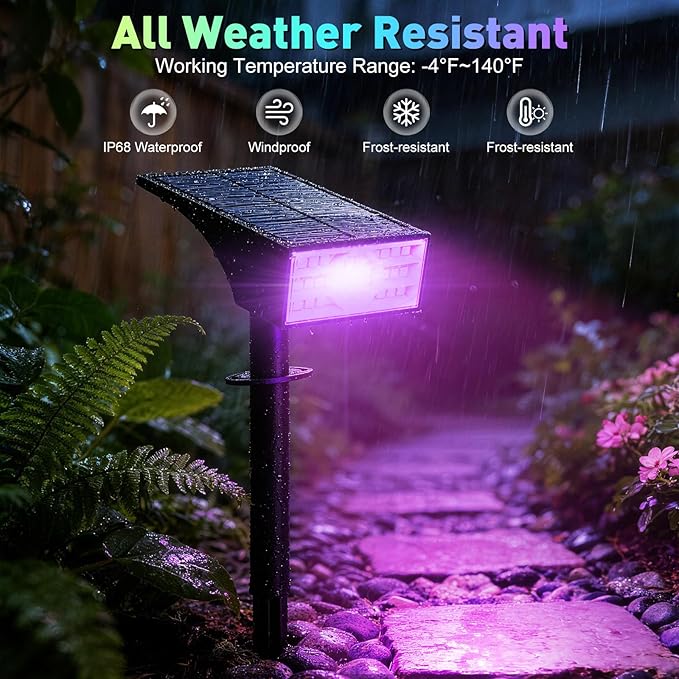 Solar Color Changing RGB Spot Lights Outdoor, 2 Pack/7 Lighting Modes - Image 7