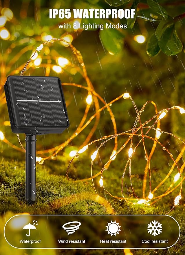 Minetom Solar String Lights, 2 Packs Total 66Ft 200 LED Solar Fairy Lights - Image 3