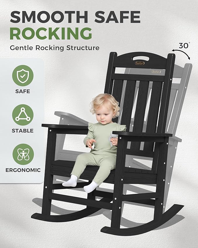 Oversized Outdoor Rocking Chair, High Back Porch Rocker Chair, HDPE All Weather - Image 4
