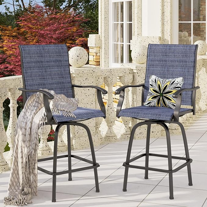 PHI VILLA Outdoor Swivel Bar Stools Set of 4, Bar Height Patio Stools & Chairs - Image 2