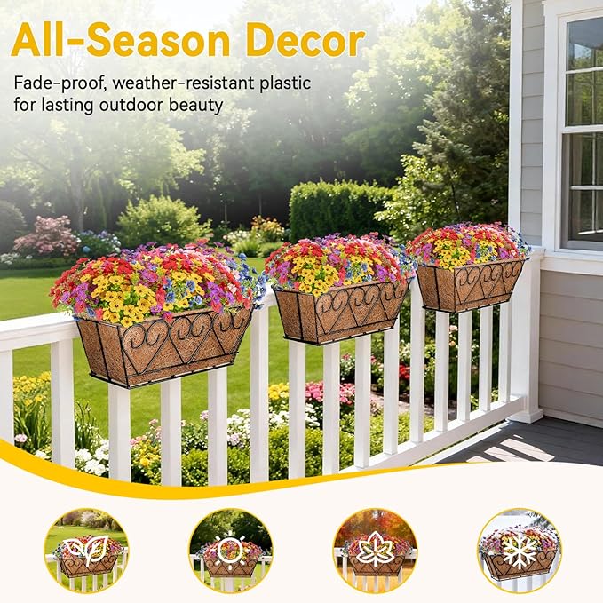 ZeeDix 16 Inch Artificial Flowers Hanging Railing Window Planter Box - Image 5