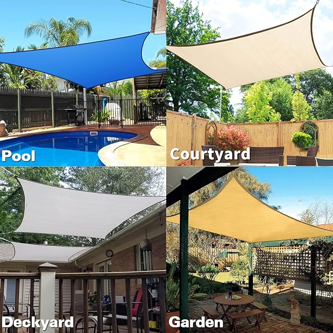 KANAGAWA Sun Shade Sail 12'x16' Sand Rectangle UV Block Canopy Awning Shelter - Image 7