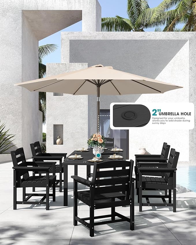 SERWALL 9-Piece Outdoor Dining Set, All Weather HDPE Outdoor Furniture Set - Image 3