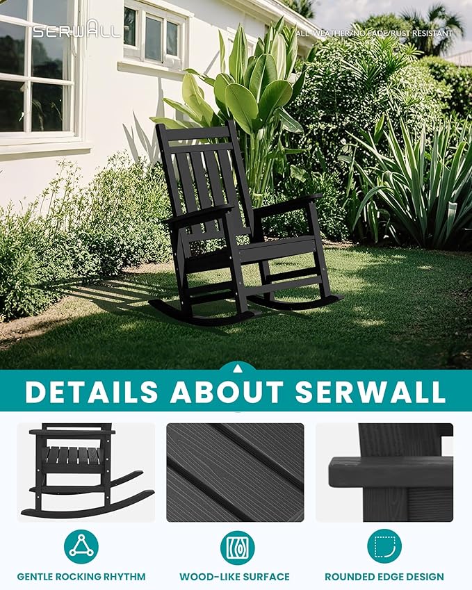 SERWALL Outdoor Rocking Chair Set of 2, HDPE Rocking Chairs - Image 8