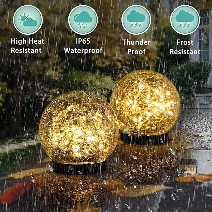 Solar Garden Lights Outdoor Waterproof, 4 Pack 30 LEDs Cracked Glass Ball Light - Image 5