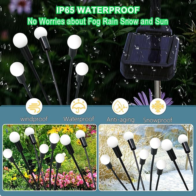 Kohlrabi Solar Garden Lights Outdoor, 4 Pack 40 LED Solar Purple Firefly Lights - Image 4