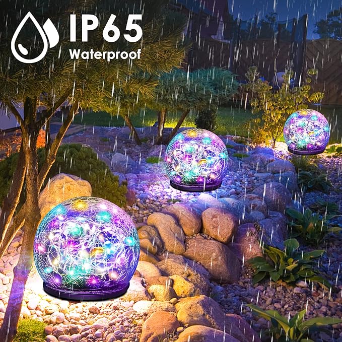 Solar Garden Lights, 2 Pack 80 LED Multicolor Cracked Glass Solar Outdoor - Image 5