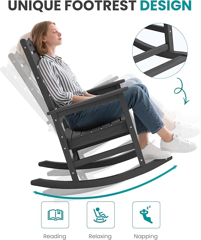 SERWALL Outdoor Rocking Chair Set of 4, Oversized HDPE Patio Rocking Chair - Image 5