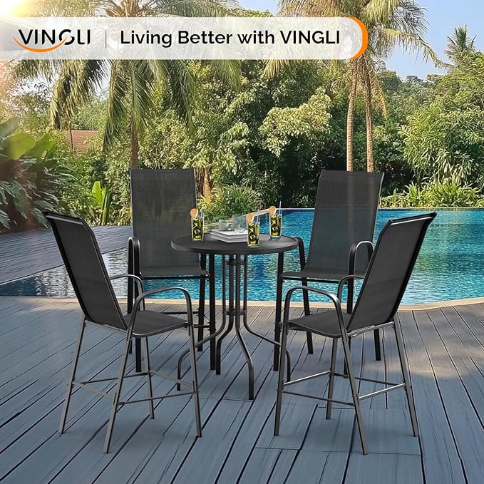 VINGLI Outdoor Bar Chairs Set of 8 – Stackable Outdoor Bar Stools - Image 2