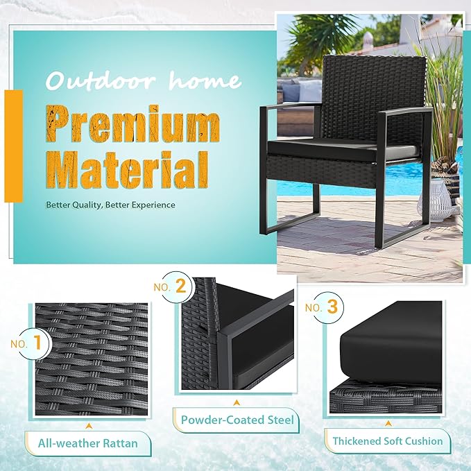 Flamaker 3 Pieces Outdoor Patio Wicker Furniture Set, Modern Rattan Chair - Image 3