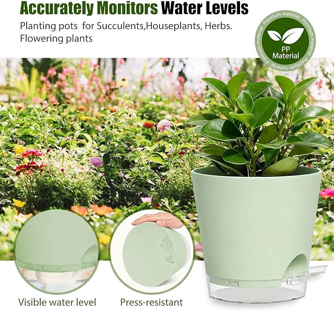 Plant Pots 5 Inch Self Watering Pots, 6 Pack Plastic Planters - Image 7