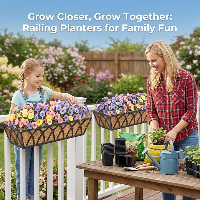 HFHOME 24 inch Window Deck Rail Planter Including Coco Liner - Image 5