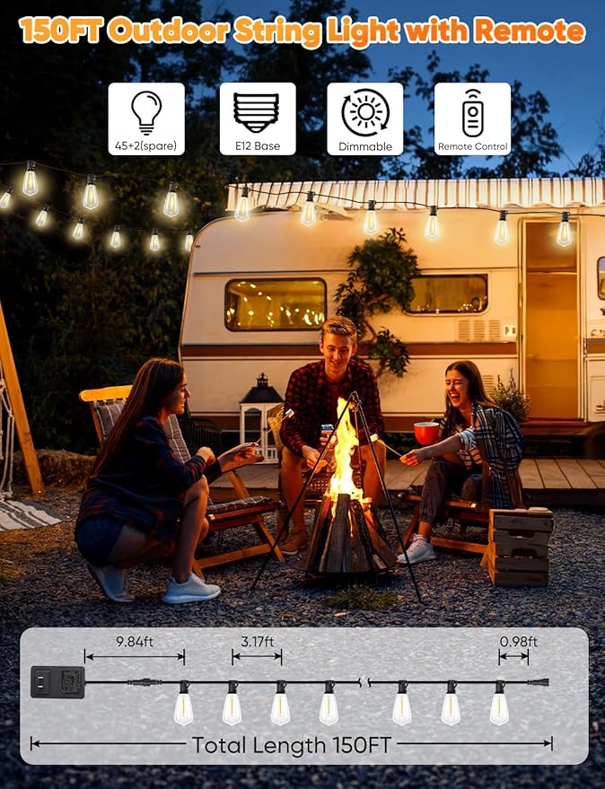 Brightever LED Outdoor String Lights, 150FT Dimmable Patio Lights - Image 5
