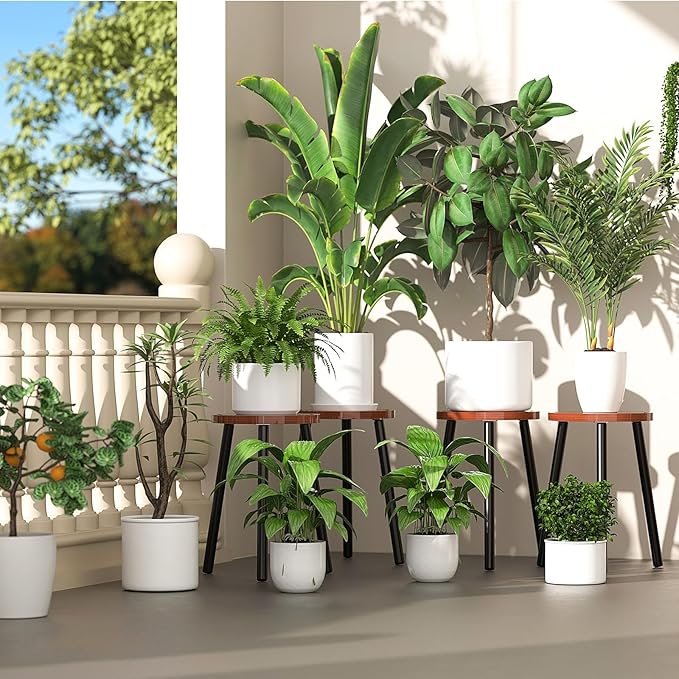 Wood Plant Stands Indoor, 16.7" Tall Plant Stand Outdoor Mid-Century Plant Stool - Image 6