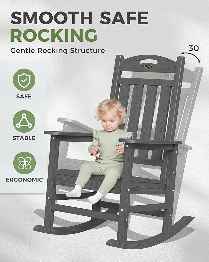 Oversized Outdoor Rocking Chair, HDPE All Weather Resistant Patio Rocking Chair - Image 5