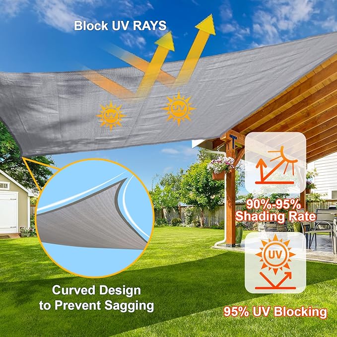 SUNLAX Sun Shade Sail 18' x 18' x 18' Silver Rectangle Canopy Sail Shade Cover - Image 4