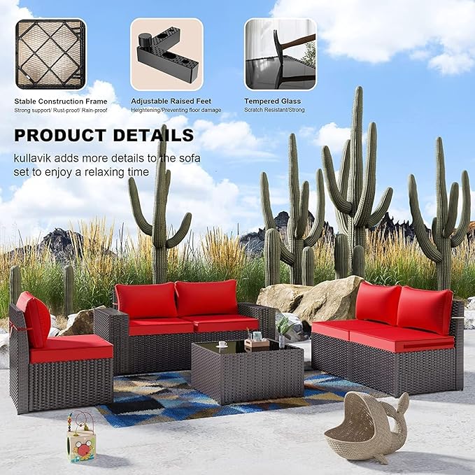Kullavik 12 Pieces Outdoor Patio Furniture Set PE Wicker Rattan Sectional Sofa - Image 6