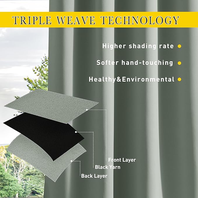 NICETOWN 2 Panels Weighted Blackout Outdoor Curtains Patio Waterproof, Thermal - Image 4