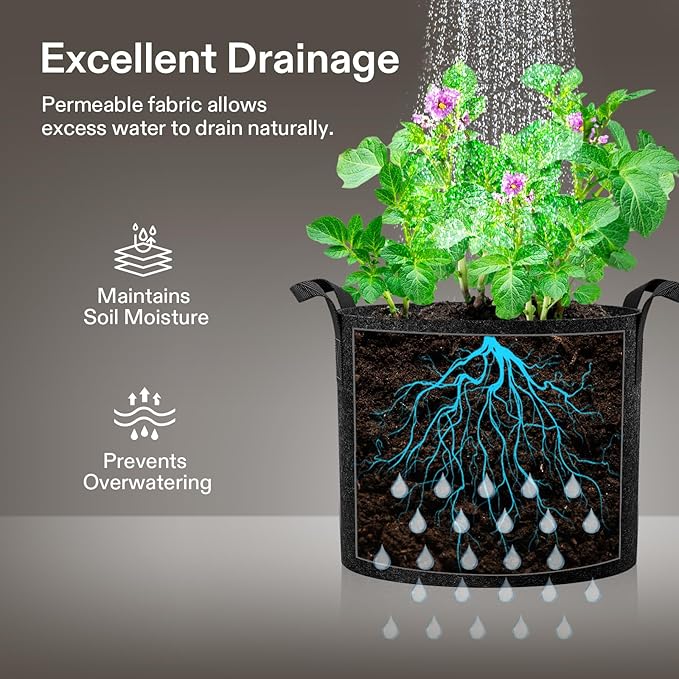 VIVOSUN 5-Pack 1 Gallon Heavy Duty Thickened Nonwoven Fabric Pots Grow Bags - Image 2