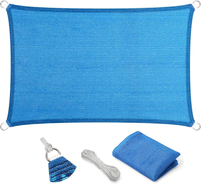 Eden's Decor Straight Flat-Edged Sun Shade Sail Rectangular 14' x 21' Blue by EdensDecorInc